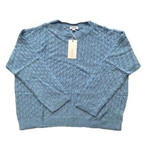 ANNIEWEAR Women's XL Ocean Blue Diamond Knit Sweater NWT Sheer Lightweight